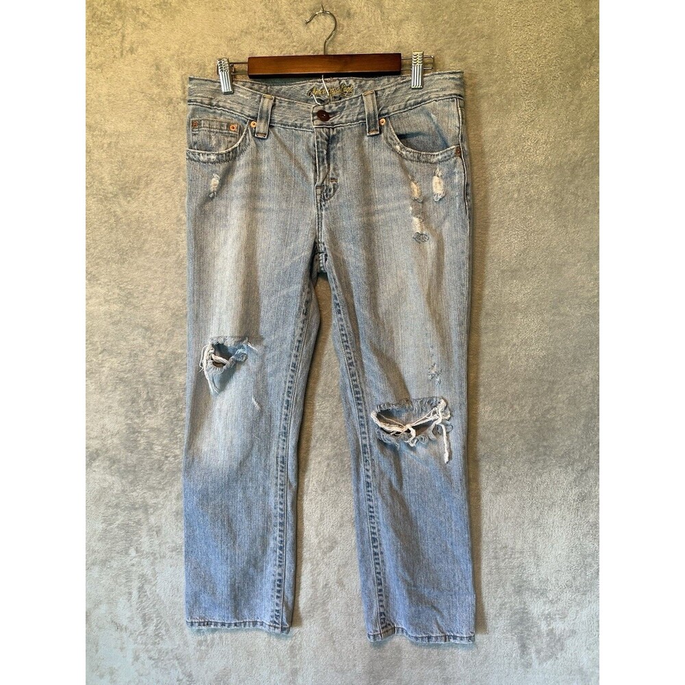 American Eagle Jeans Womens Size 10 Blue Denim Mom Straight Distressed